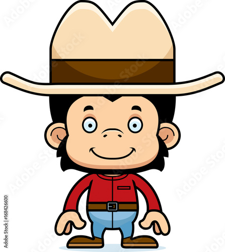 Cartoon Smiling Cowboy Chimpanzee