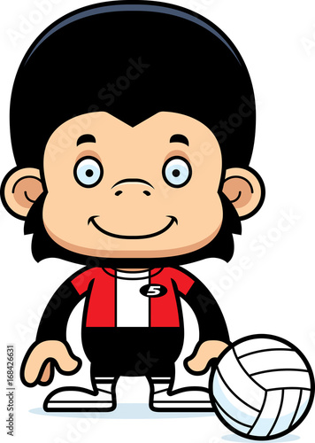 Cartoon Smiling Volleyball Player Chimpanzee