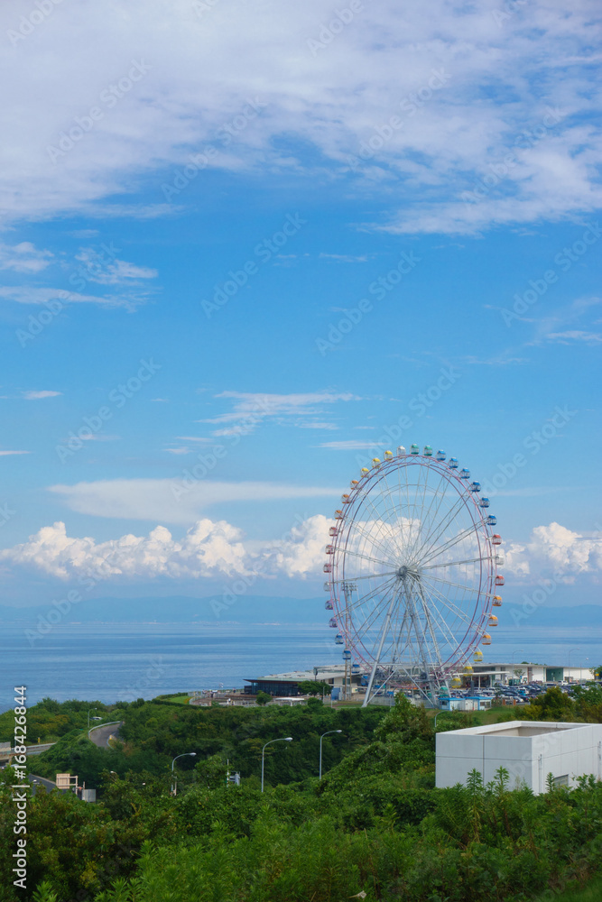A great Ferris wheel under the blue sky at Awaji Servise area in Hyogo, Japan