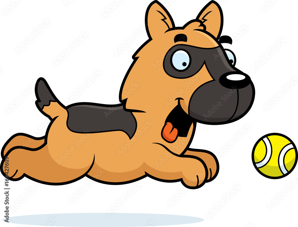 Cartoon German Shepherd Chasing Ball Cartoon German Shepherd Chasing Ball