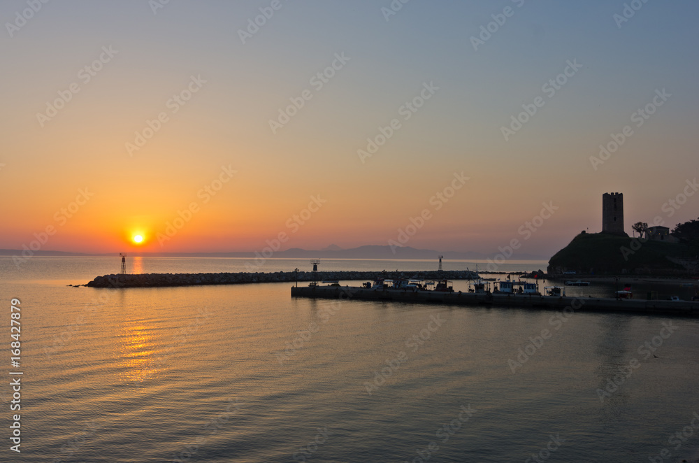 Sunrise at a little fishing harbour in Chalkidiki, Greece