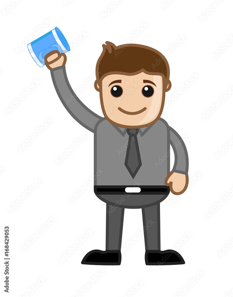 Young Businessman Showing a Coffee Mug Young Businessman Showing a Coffee Mug