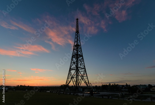 Historic radiostation tower in Gliwice, in sunset time. © velishchuk