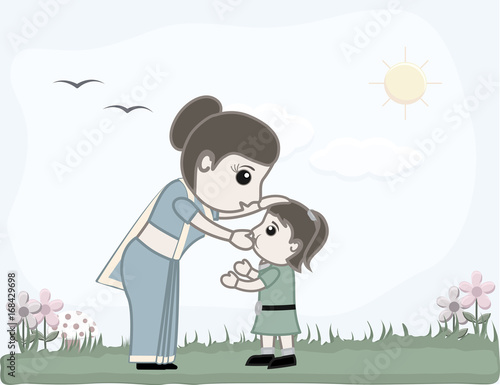 Mother and Small Girl Cartoon Vector