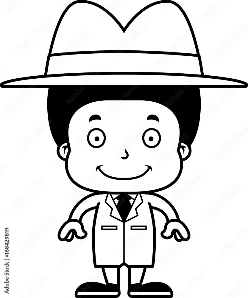 Cartoon Smiling Detective Boy