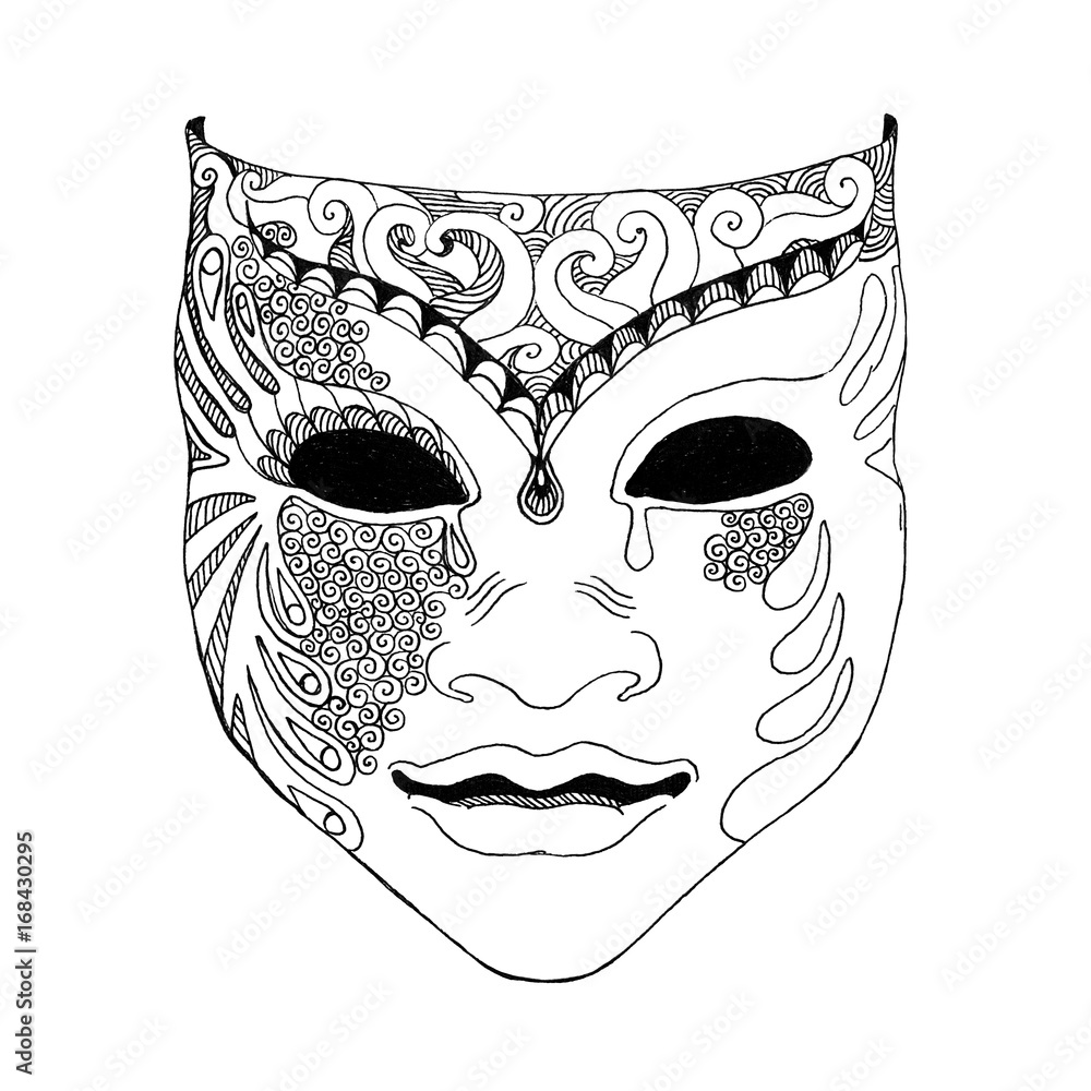 Pencil sketch of a mask from Venice. Outline hand draw. Stock ...