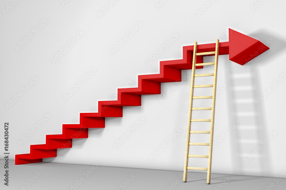 A red arrow that goes stepped up A red arrow that goes stepped up