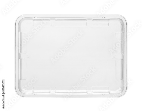Plastic food tray, top view (with clipping path) isolated on white background