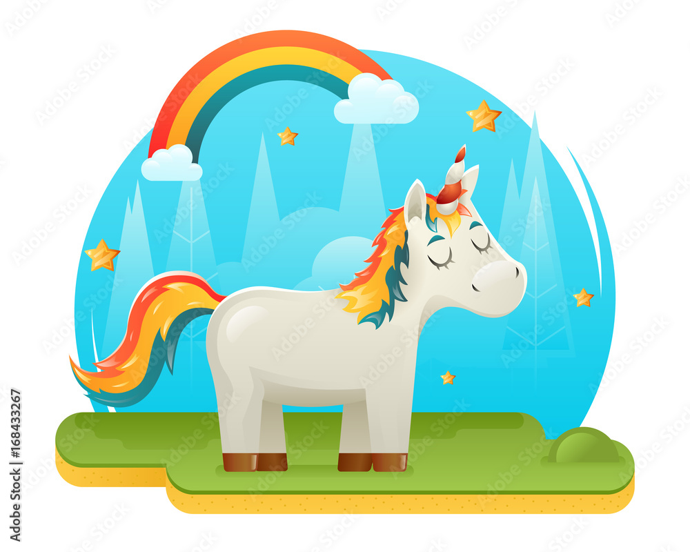 Cute Cartoon Unicorn Fantasy Animal Sweet Dream Magic Rainbow Design Concept Template Forest Glade Background Vector Illustration Stock Vector | Adobe Stock Cute Cartoon Unicorn Fantasy Animal Sweet Dream Magic Rainbow Design Concept Template Forest Glade Background Vector Illustration Stock Vector | Adobe Stock