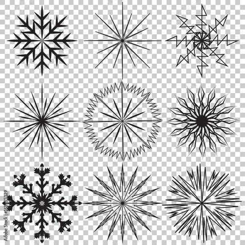 Snowflake vector icon set on transparent background