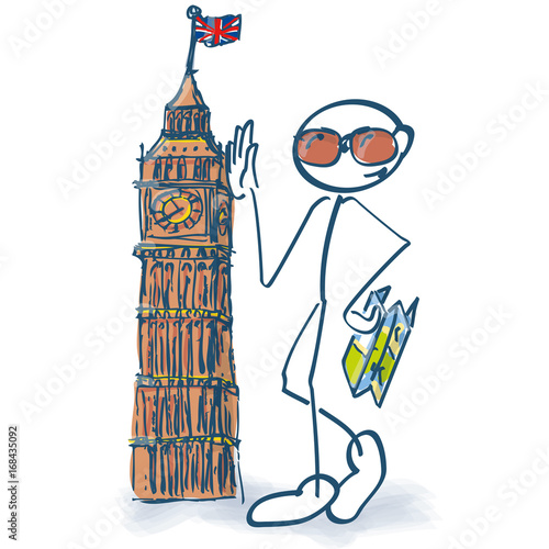 Strichmännchen als Tourist mit Big Ben und Citytour