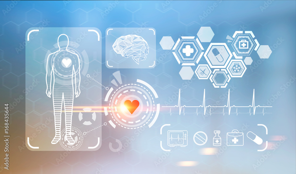 Obraz premium Medical icons and HUD, blurred background
