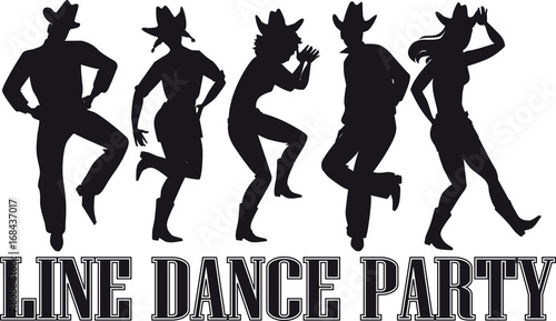 Country-western line dance party silhouette banner, EPS 8 vector illustration