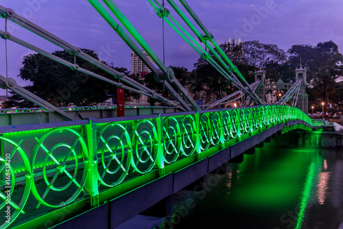 Photography Old brightly illuminated bridge on the Singapore river at sunrise - 2