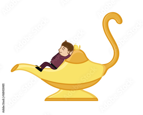 Businessman Sleeping on Magic Lamp