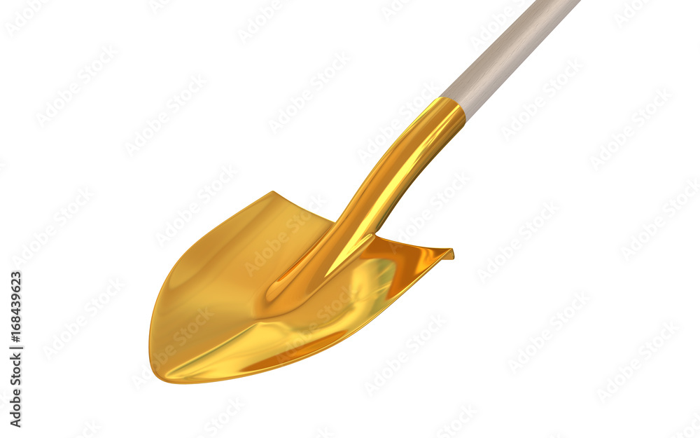 Golden shovel on isolated background. 3d render Stock-illustration | Adobe  Stock