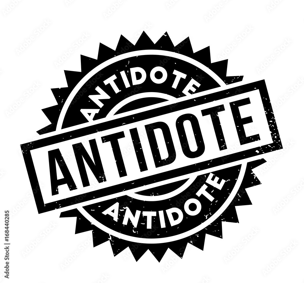 Antidote rubber stamp. Grunge design with dust scratches. Effects can be easily removed for a clean, crisp look. Color is easily changed.