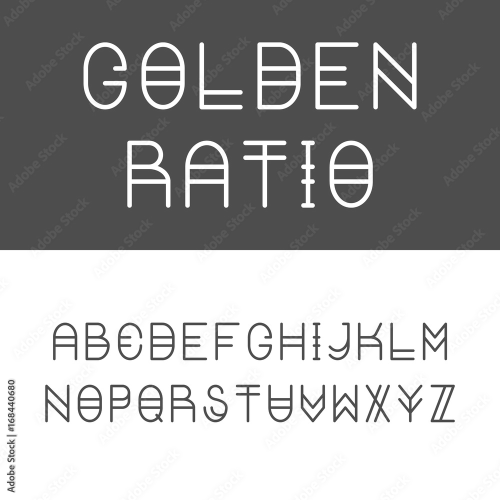 Fototapeta premium Trendy Golden Ratio Thin Line Typeface. Golden Proportion Font. Latin Alphabet. Vector.