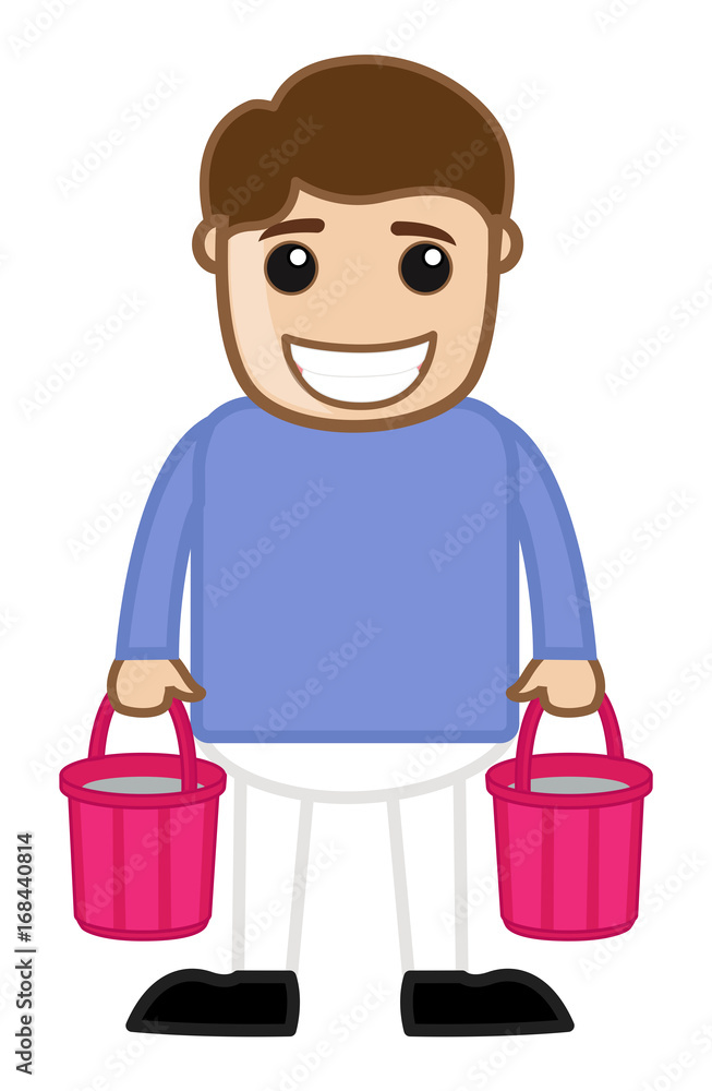 Cartoon Man Holding Water Buckets Stock Vector | Adobe Stock