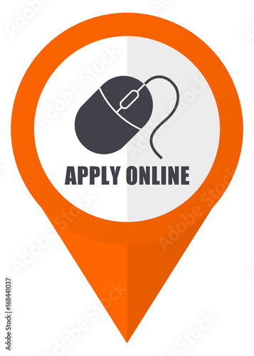 Apply online orange pointer vector icon in eps 10 isolated on white background.