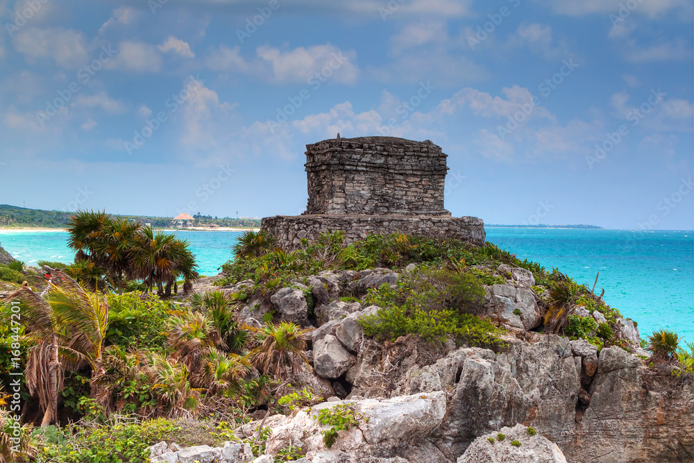 Archaeological ruins of Tulum at Caribbean Sea in Mexico