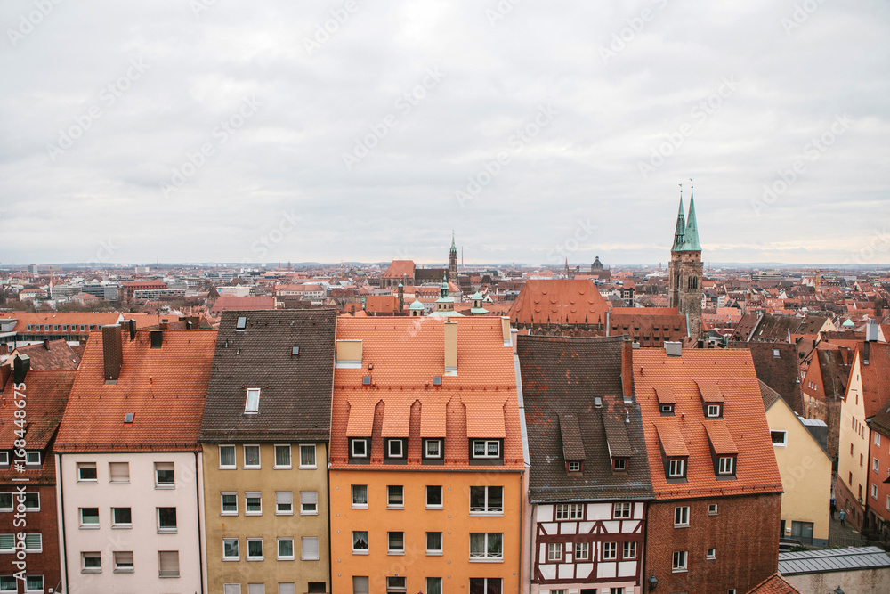 Fototapeta premium Panoramic city view with residential buildings in Nuremberg, Germany.