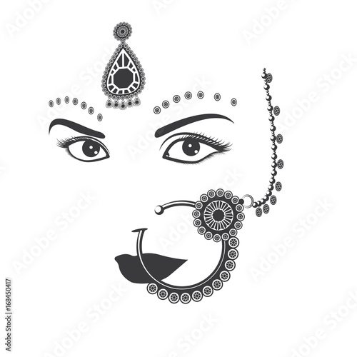 Illustration depicting a woman's face with Indian ornaments