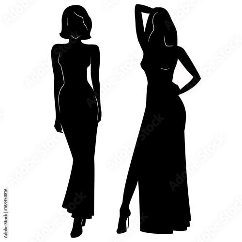 Silhouette of beautiful women in evening dress vector illustration