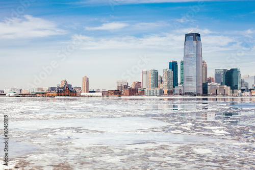 New Jersey skyline as viewed from a rare Frozen Hudson river during the 2015 winter Polar Vortex © Pineapples