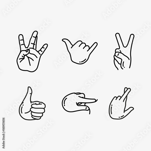 Hand Gesture Minimalistic Flat Line Vector Icon Set