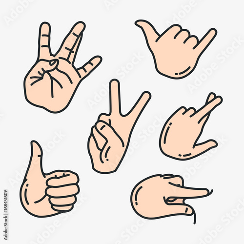 Hand Gesture Minimalistic Flat Line Color Vector Icon Set