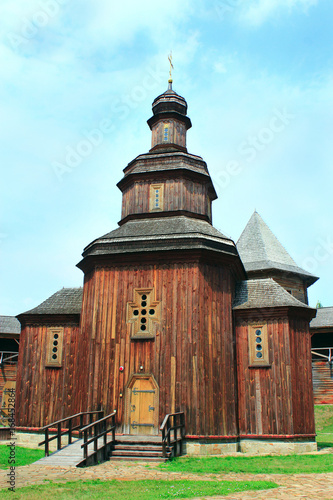 wooden Voskresenska church in Baturin in Ukraine photo