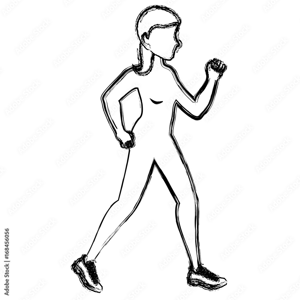 Fototapeta premium sport woman walking silhouette vector illustration design