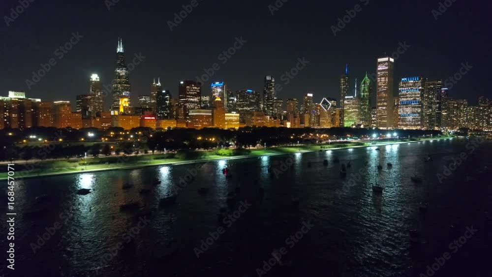 Aerial hyperlapse video Chicago at night Aerial hyperlapse video Chicago at night