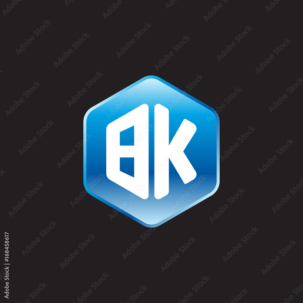 Initial letter BK, modern glossy hexagon logo, gradient blue color on black background
Initial letter BK, modern glossy hexagon logo, gradient blue color on black background