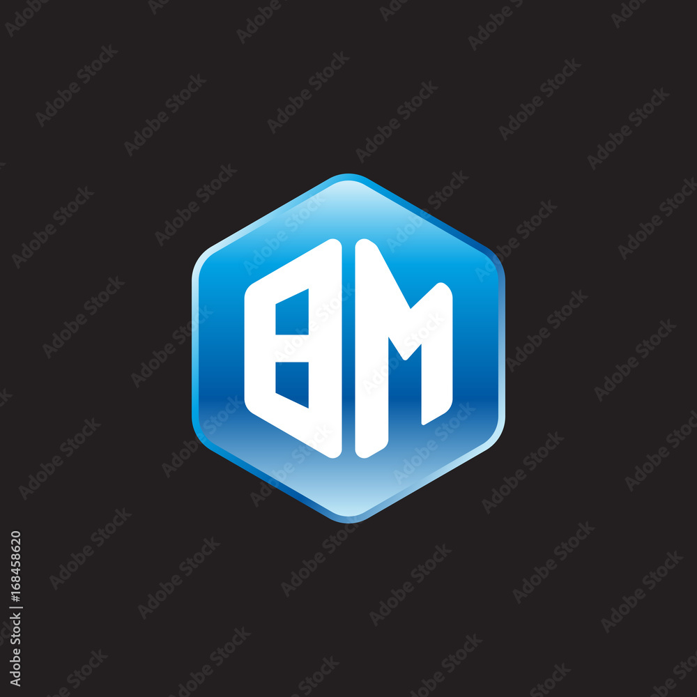 Initial letter BM, modern glossy hexagon logo, gradient blue color on black background
Initial letter BM, modern glossy hexagon logo, gradient blue color on black background