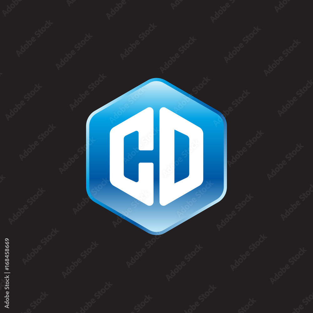 Initial letter CD, modern glossy hexagon logo, gradient blue color on black background
Initial letter CD, modern glossy hexagon logo, gradient blue color on black background