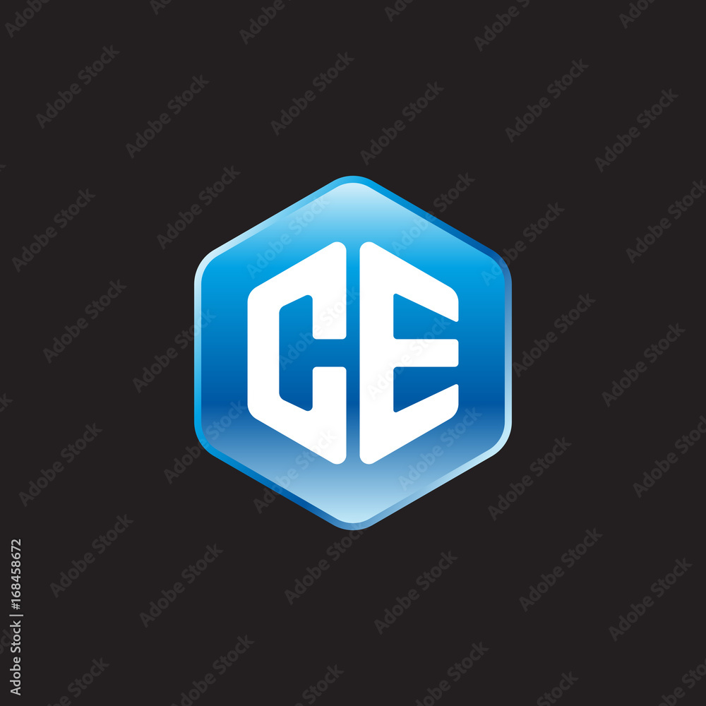 Initial letter CE, modern glossy hexagon logo, gradient blue color on black background
Initial letter CE, modern glossy hexagon logo, gradient blue color on black background