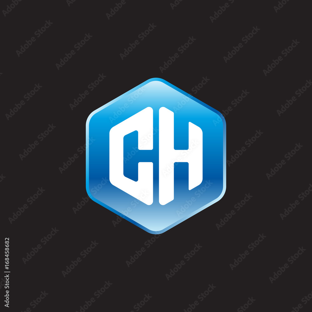 Initial letter CH, modern glossy hexagon logo, gradient blue color on black background
Initial letter CH, modern glossy hexagon logo, gradient blue color on black background