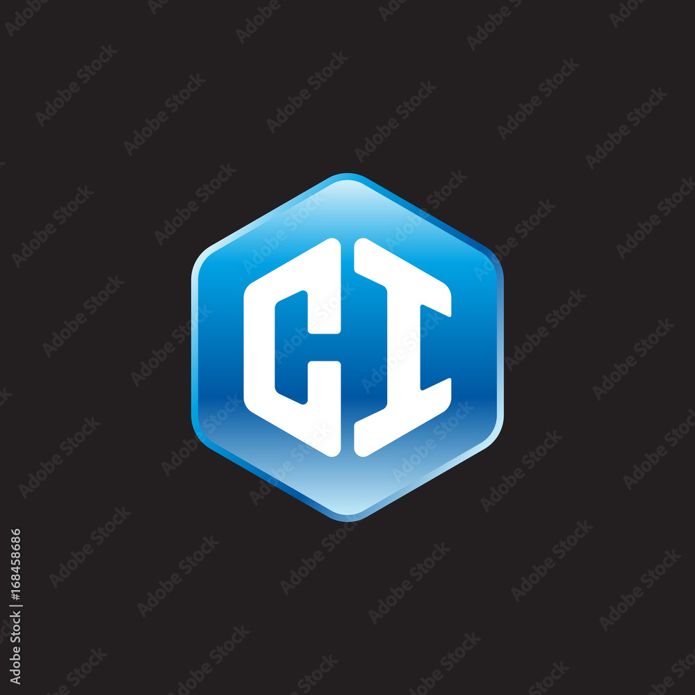 Initial letter CI, modern glossy hexagon logo, gradient blue color on black background
Initial letter CI, modern glossy hexagon logo, gradient blue color on black background