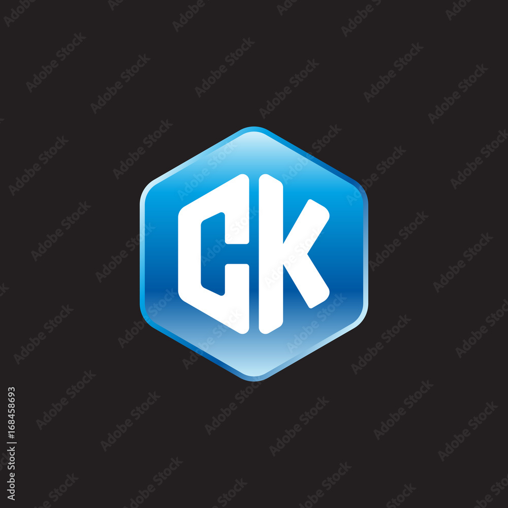 Initial letter CK, modern glossy hexagon logo, gradient blue color on black background
Initial letter CK, modern glossy hexagon logo, gradient blue color on black background