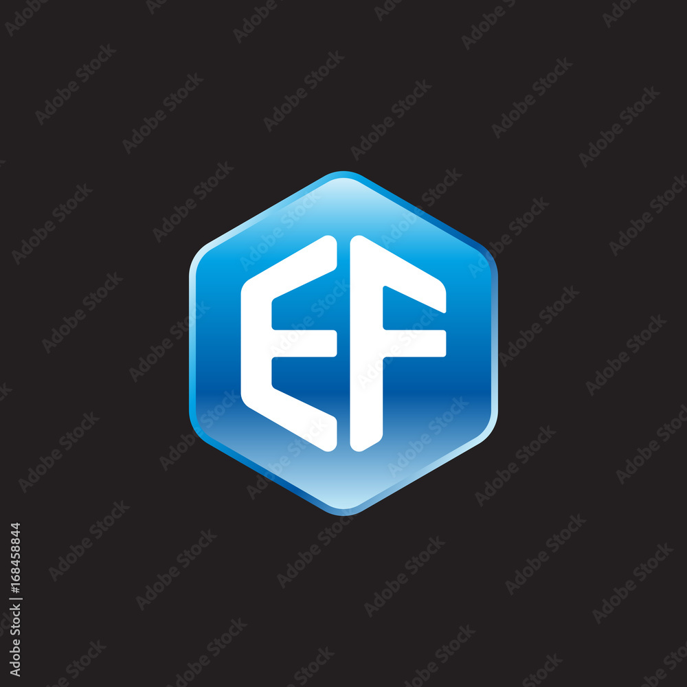 Initial letter EF, modern glossy hexagon logo, gradient blue color on black background
Initial letter EF, modern glossy hexagon logo, gradient blue color on black background