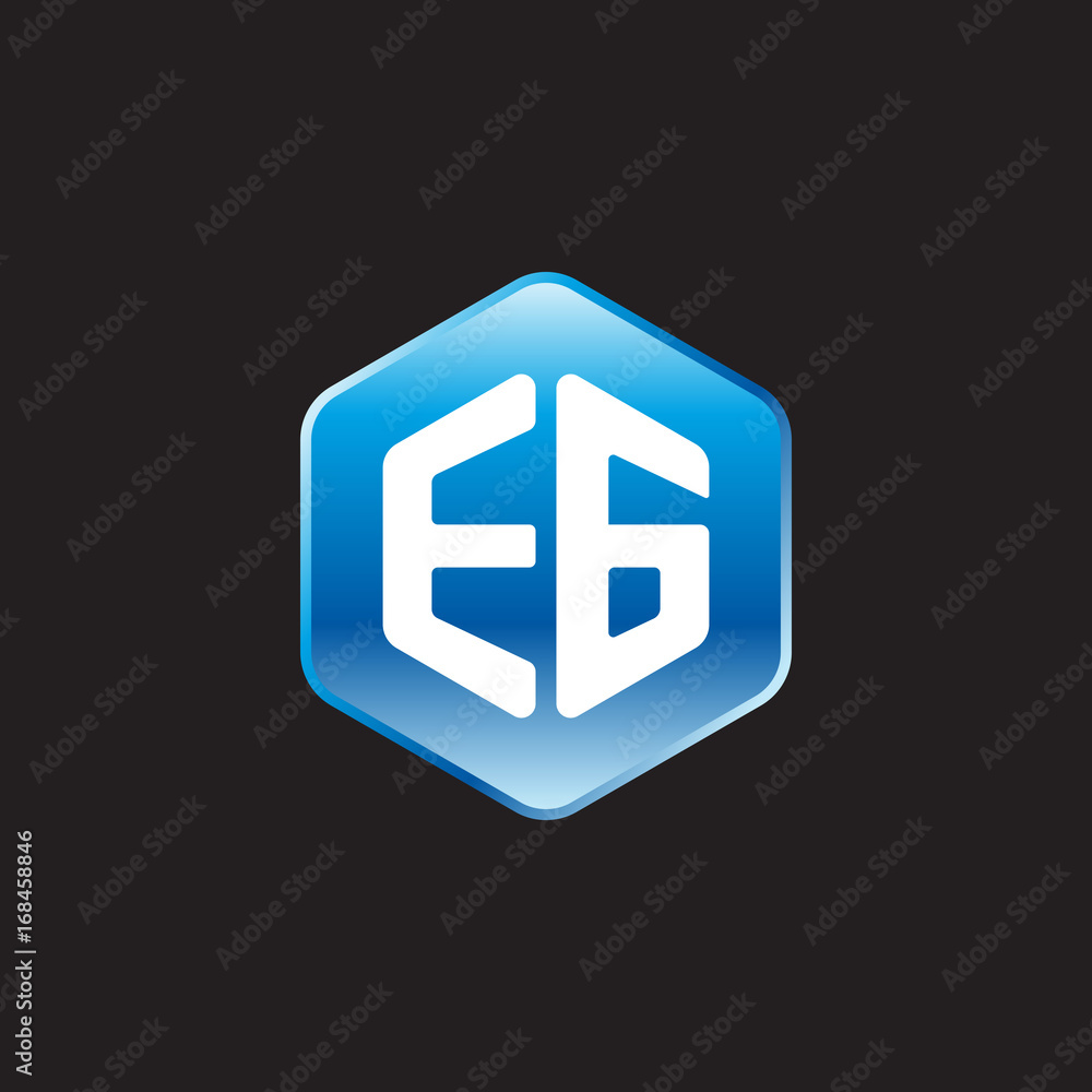 Initial letter EG, modern glossy hexagon logo, gradient blue color on black background
Initial letter EG, modern glossy hexagon logo, gradient blue color on black background