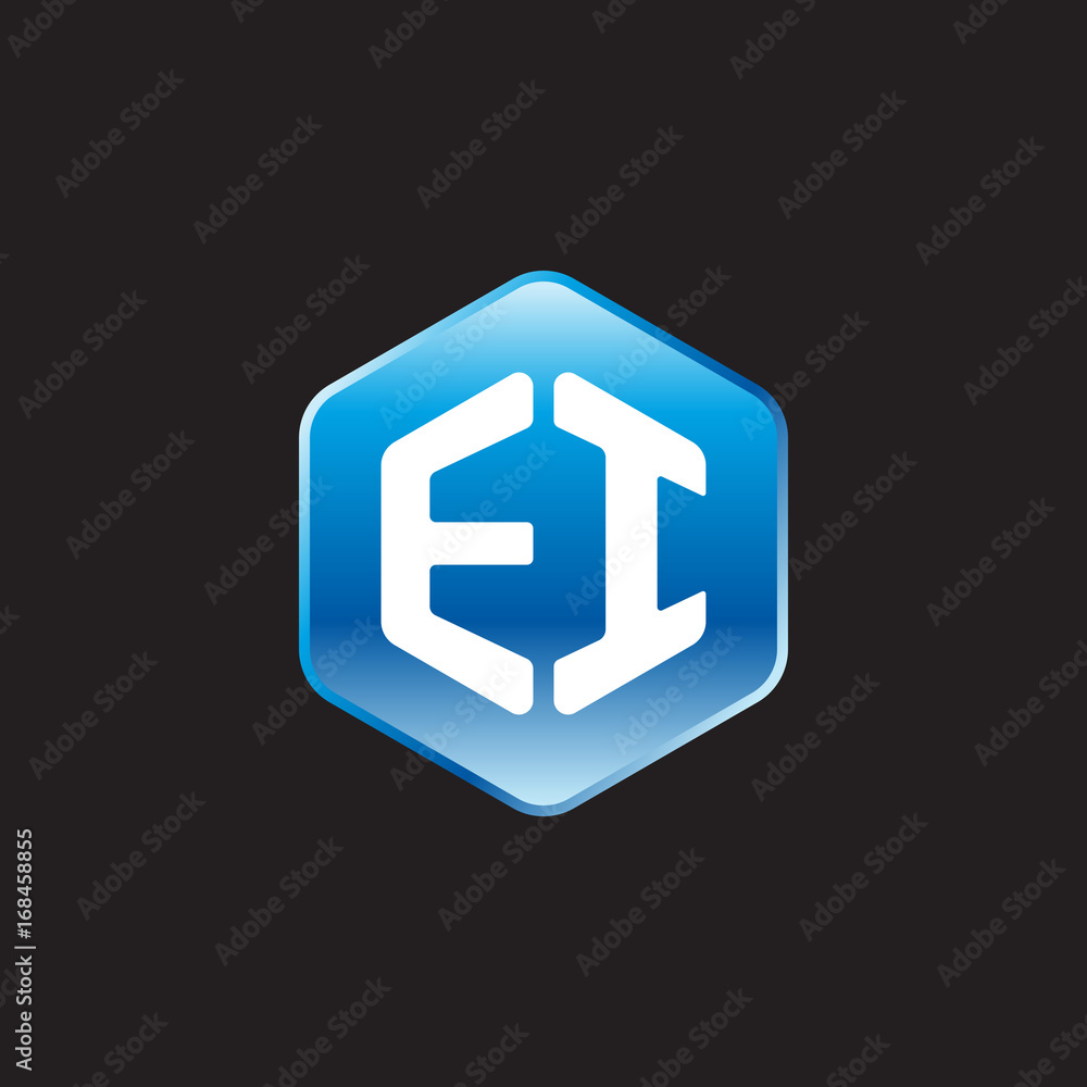 Initial letter EI, modern glossy hexagon logo, gradient blue color on black background
Initial letter EI, modern glossy hexagon logo, gradient blue color on black background