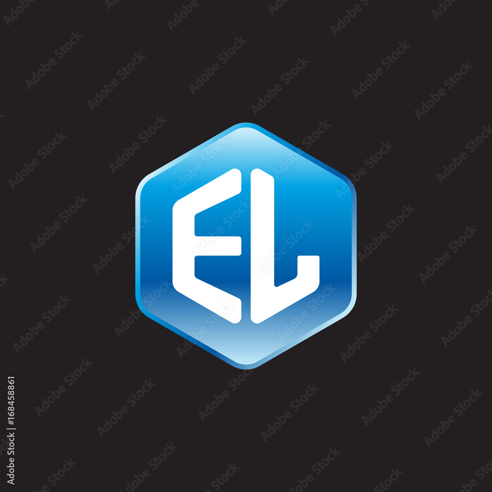 Initial letter EL, modern glossy hexagon logo, gradient blue color on black background
Initial letter EL, modern glossy hexagon logo, gradient blue color on black background