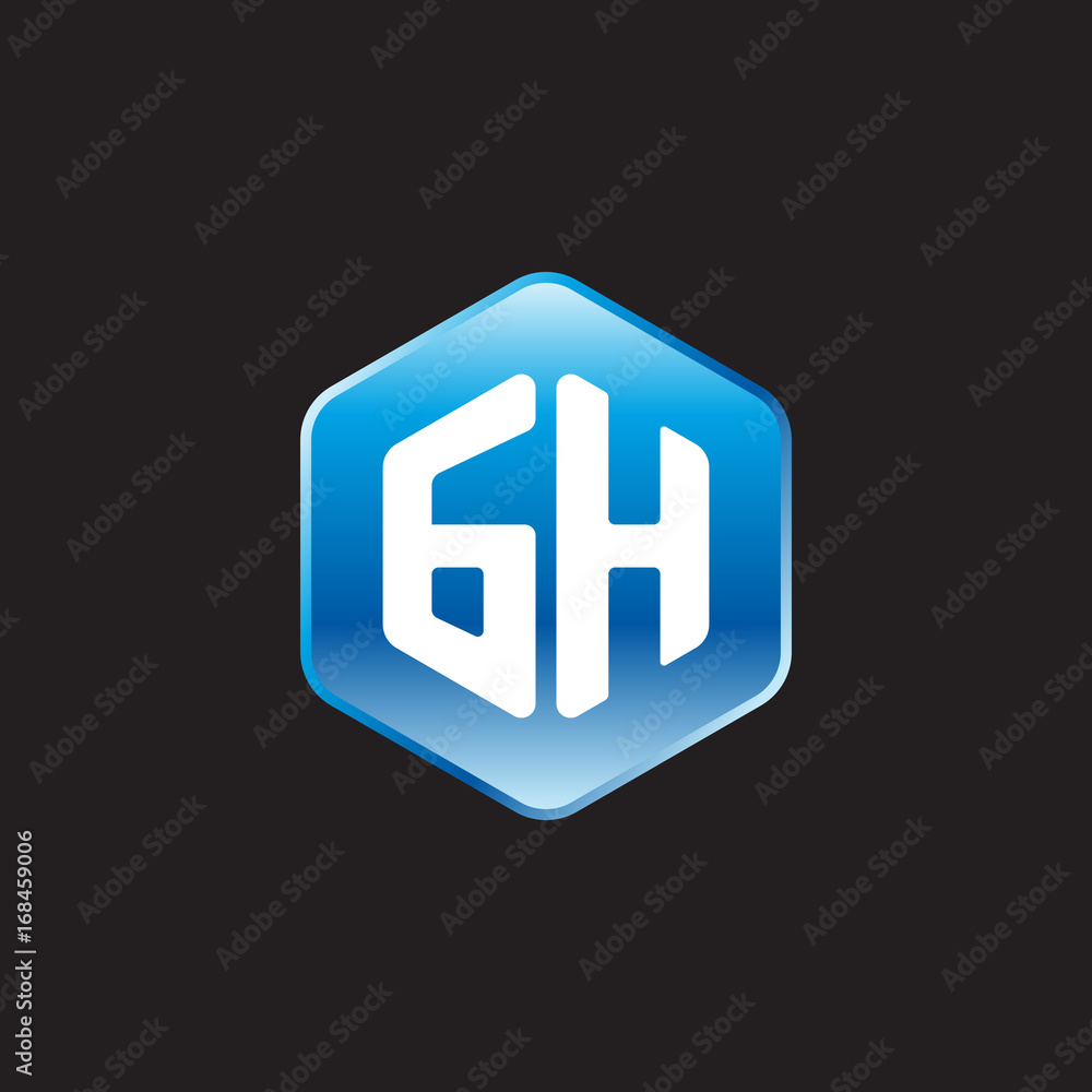 Initial letter GH, modern glossy hexagon logo, gradient blue color on black background
Initial letter GH, modern glossy hexagon logo, gradient blue color on black background