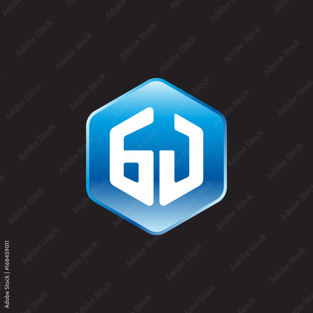 Initial letter GJ, modern glossy hexagon logo, gradient blue color on black background
Initial letter GJ, modern glossy hexagon logo, gradient blue color on black background