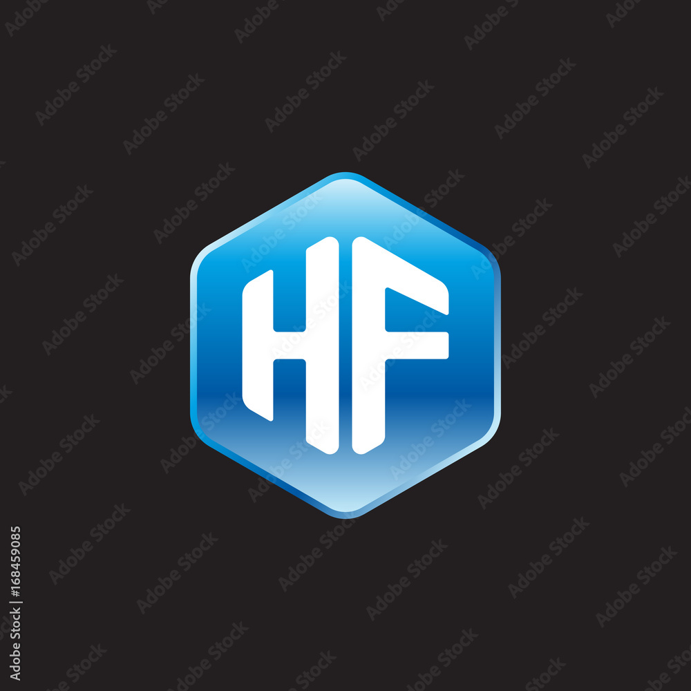 Initial letter HF, modern glossy hexagon logo, gradient blue color on black background
Initial letter HF, modern glossy hexagon logo, gradient blue color on black background