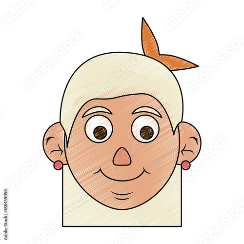 Colorful elder woman head doodle over white background vector illustration