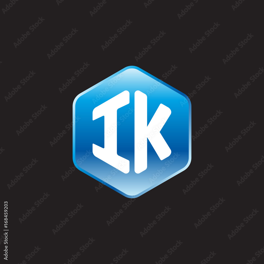 Initial letter IK, modern glossy hexagon logo, gradient blue color on black background
Initial letter IK, modern glossy hexagon logo, gradient blue color on black background